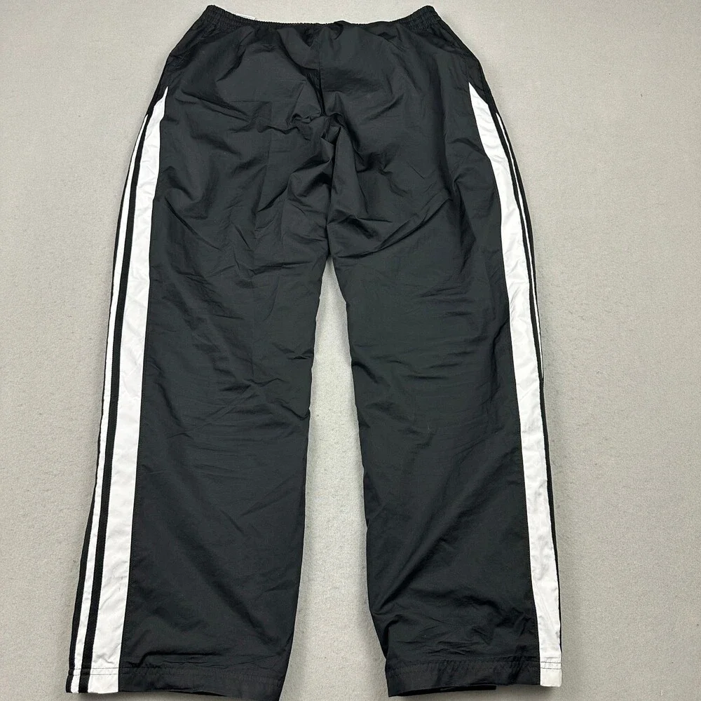 Adidas Pants Men XL Black White 3 Stripe Windbreaker Mesh Lined Zip Hem Sports